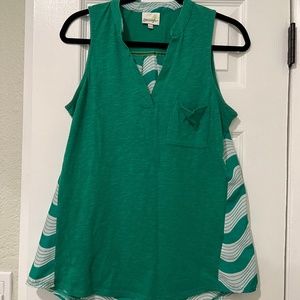 Porridge - Green Swirls V Neck Sleeveless Anthropologie Top